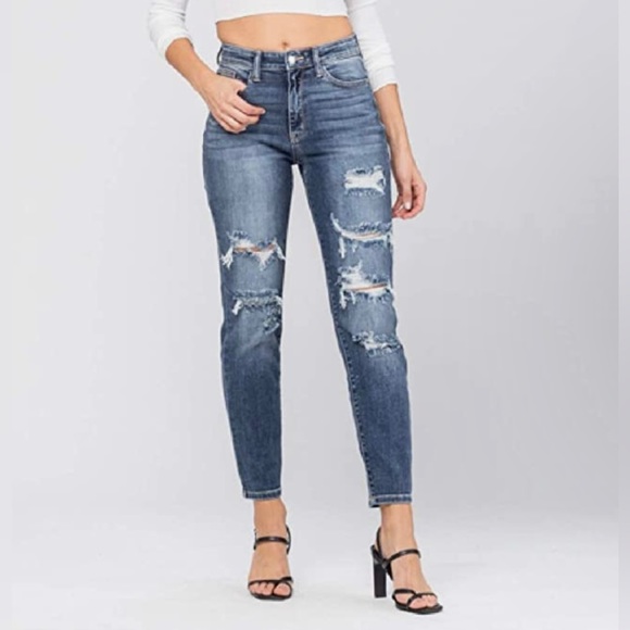 NWT JUDY BLUE High Rise Distressed Boyfriend Fit Jeans - Picture 7 of 13
